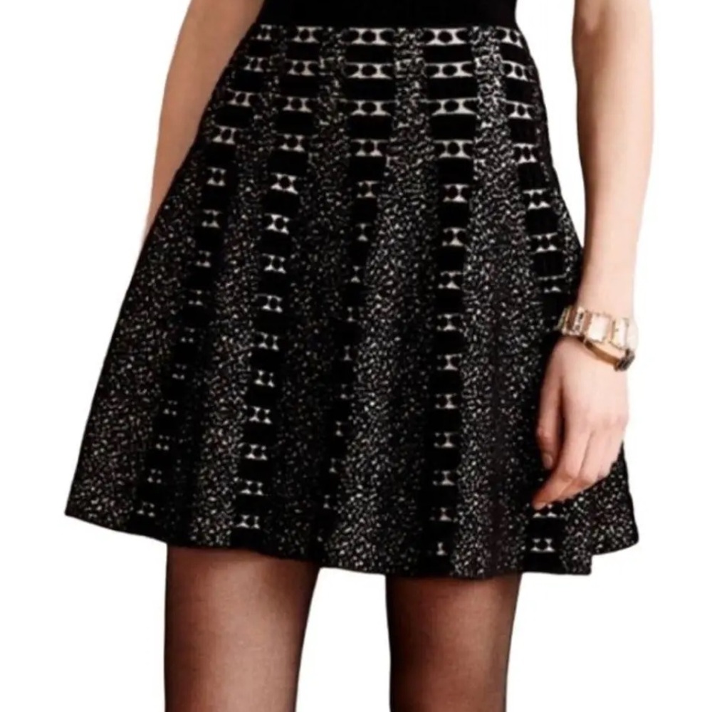 Black Patterned A-Line Skater Skirt